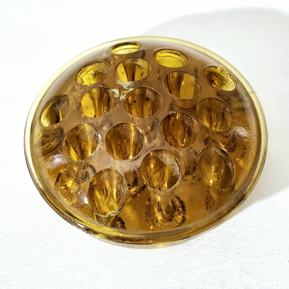 Vintage Amber Glass Flower Frog